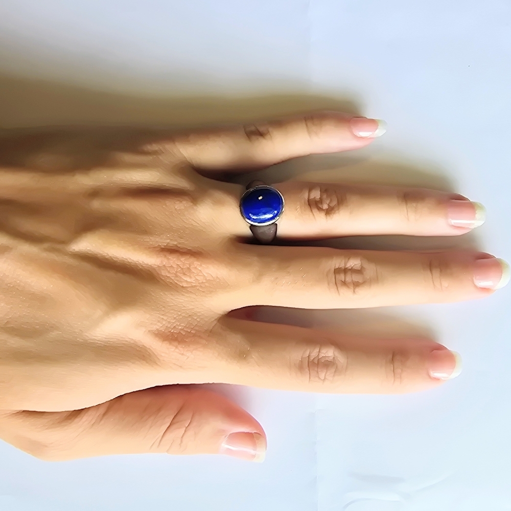Genuine Lapis Lazuli Cabochon Ring | Sterling Silver | Size 7 | Statement Ring